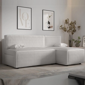 Rohová sedací souprava s funkcí spaní Brandon slonová kost pravý roh trojrozměrná pruhovaná látka s výrazným pruhem úložný box na lůžkoviny