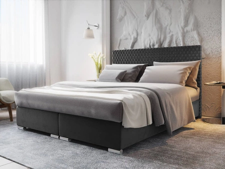 Šedá kontinentální postel Fargo 140x200 v moderním skandinávském stylu s výrazným čelem