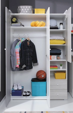 Šatní skříň Arona 120 cm bílá / dub wilton bílá / šedá ideální do pokoje pro mládež použitelná a prostorná má moderní vzhled