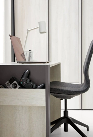 Psací stůl Remona 130 cm dub wilton bílý / bílý / antracit se skříňkou na kolečkách stylový a funkční do kanceláře, pracovny nebo pokoje pro mládež