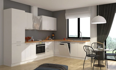 Sestava rohového kuchyňského nábytku EkoWhite 310x230 cm minimalismus ve skandinávském stylu a jednoduchý modernismus ideální do každého interiéru