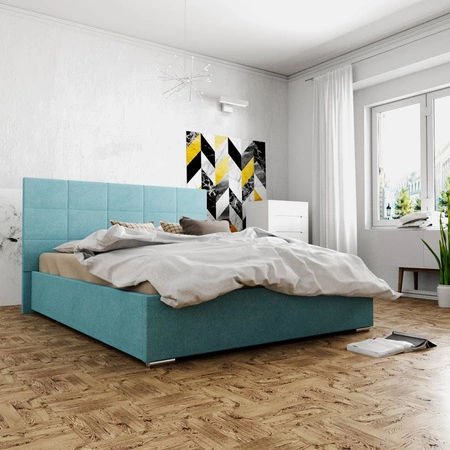 Čalouněná postel Eljas 180x200 modrá s moderním čelem ideální do ložnice