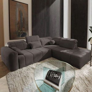 Rohová sedací souprava s funkcí spaní Cetara VII šedohnědá pravostranná kvalitní rohová sedací souprava do obývacího pokoje s pohodlným posuvným opěradlem