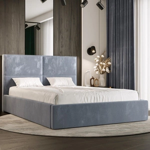 Čalouněná postel Aphrodite 160x200 s úložným boxem modrá v moderním skandinávském stylu s pohodlným čelem