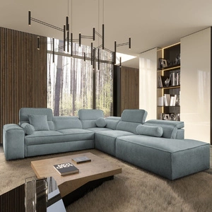 Rohová sedací souprava s funkcí spaní Viano IX šedomodrá pravá stylová rohová sedací souprava s kontejnery na lůžkoviny ideální kus nábytku do velkého obývacího pokoje