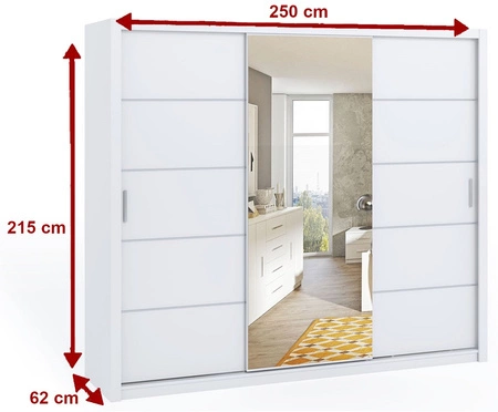 Zrcadlová posuvná skříň Rico 250 cm dub artisan prostorná skříň do ložnice, šatny nebo předsíně klasický tvar s geometrickými tvary