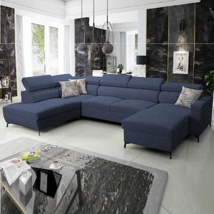 Rohová sedací souprava s funkcí spaní Savona VI navy blue pravá elegantní a pohodlná rohová sedací souprava do obývacího pokoje se dvěma kontejnery na lůžkoviny