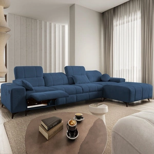 Rohová pohovka s funkcí spaní Penejos XII Lux modrá pravostranná stylová rohová pohovka s pohodlnou výsuvnou podnožkou