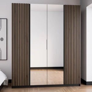 Šatní skříň se zrcadlem Kastano XII 200 cm černá / dub evokuje stylový design dveře šatní skříně zdobené černými lamelami ideální pro ložnice