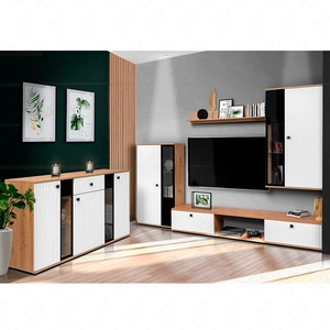 Sada nábytku Senja dub artisan / bílá moderní design dekorativní drážkovaná čela s kovovými úchytkami