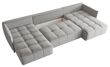 Rohová sedací souprava s funkcí spaní Oroso U světle šedý kontejner na lůžkoviny měkká sametová tkanina s hydrofobní vrstvou dekorativní prošívání