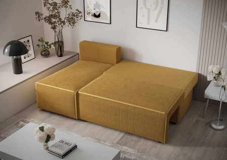 Rohová sedací souprava s funkcí spaní Brandon zelená levá trojrozměrná tkanina s výrazným pruhovaným kontejnerem na lůžkoviny