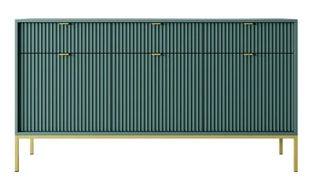 Komoda Lovro 154 cm se zásuvkami pastelově zelená moderní design potěší milovníky výrazných interiérů zlaté kovové doplňky