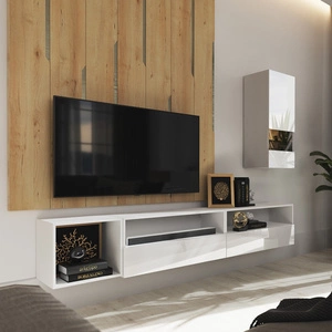 Paleo bílá / bílý lesk Minimalistický design nástěnné skříňky do obývacího pokoje nebo zasedací místnosti Systém push to open