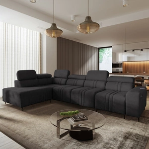 Rohová pohovka s funkcí spaní Castel XI grafitová levá pohodlná rohová pohovka s úložným prostorem na lůžkoviny odolná látka