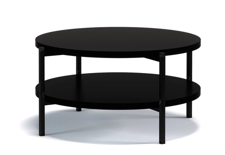 Kulatý konferenční stolek 84 cm Sampi černá s přídavnou policí světlý design masivní kovová podnož ideální stolek pro jakékoli uspořádání