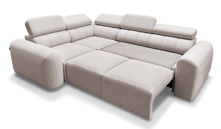 Cantare II rohová pohovka s funkcí spaní tmavě béžová levá pohodlná rohová pohovka do obývacího pokoje se stylovým charakterem měkká látka