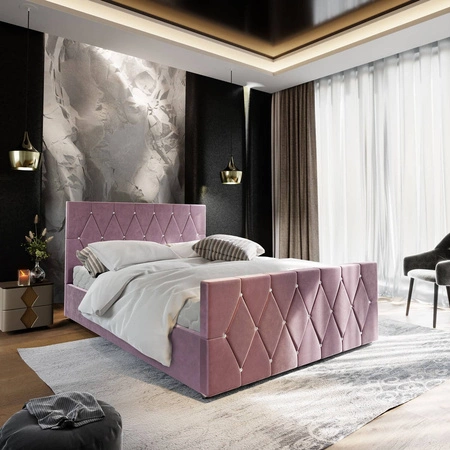 Čalouněná postel Tifton 180x200 heather s úložným boxem v moderním stylu s výrazným čelem a nohama s krystaly
