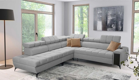 Rohová sedací souprava s funkcí spaní Bolmso IX šedá levá komfortní rohová sedací souprava do obývacího pokoje se zásuvkovými kontejnery na lůžkoviny stylový design