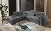 Rohová sedací souprava s funkcí spaní Cetara VII šedá levá Vysoce kvalitní rohová sedací souprava do obývacího pokoje s pohodlným posuvným opěradlem