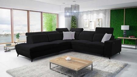 Kelly Sleek IX rozkládací pohovka černá levá elegantní rohová pohovka s pohodlnými područkami a nastavitelnými opěrkami hlavy