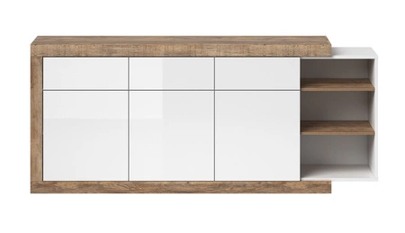 Komoda Sintra 200 cm dub samdal / bílý lesk funkční ideální pro moderní a skandinávské interiéry