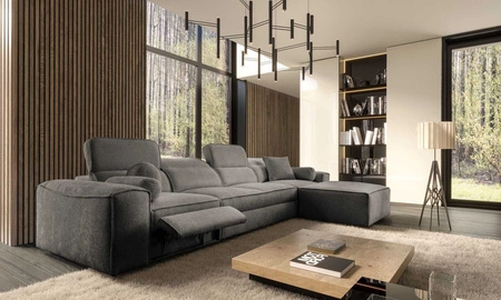 Rohová sedací souprava s funkcí spaní Viano XII Lux šedá pravostranná designová rohová sedací souprava do obývacího pokoje s pohodlným výsuvným podnožníkem