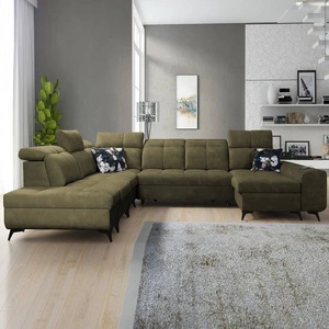Rohová sedací souprava s funkcí spaní Buffalo X olive pravá funkční a pohodlná rohová sedací souprava do místnosti s kontejnery na lůžkoviny