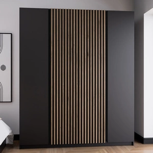 Šatní skříň Kastano XIII 200 cm černá moderní design kovové hrany úchytek dveře šatní skříně zdobené dubovými lamelami evoke