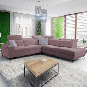 Pohovka na spaní Kelly Sleek IX levandulově růžová pravá rohová pohovka s pohodlnými područkami a nastavitelnými opěrkami hlavy