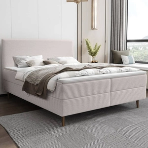 Kontinentální postel Totti 180x200 slonová kost Stylová postel s úložným prostorem na lůžkoviny z trojrozměrné pruhované tkaniny