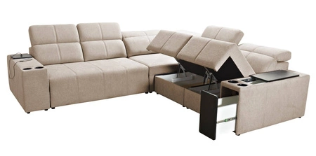 Rohová pohovka s funkcí spaní Tesalia III hnědá pravá komfortní rohová pohovka s posuvným opěradlem dvě nádoby na lůžkoviny