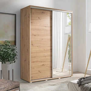 Posuvná šatní skříň Penelope se zrcadlem 155 cm dub řemeslný moderní šatní skříň ideální do ložnice nebo předsíně