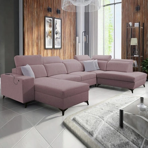 Kelly Sleek VI pohovka na spaní levandulově růžová levá moderní designová rohová pohovka do obývacího pokoje s nastavitelnými opěrkami hlavy