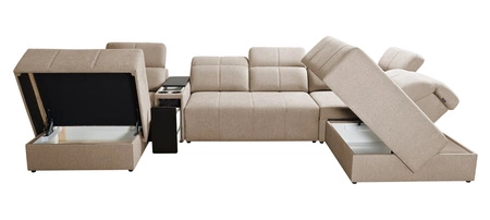 Rohová sedací souprava s funkcí spaní Tesalia V šedý jasan levá pohodlná rohová sedací souprava se zásuvkou a funkcí posuvného opěradla