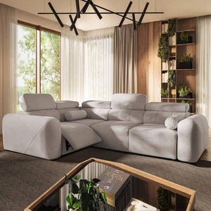 Rohová sedací souprava s funkcí spaní Cantare II Lux slonovinová kost levá komfortní rohová sedací souprava se zvedací podnožkou měkká látka