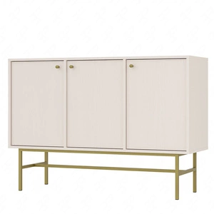 Komoda Kioto III 125 cm béžová minimalistická forma ideální komoda do ložnice obývacího pokoje nebo pokoje pro mládež stabilní zlatý rám