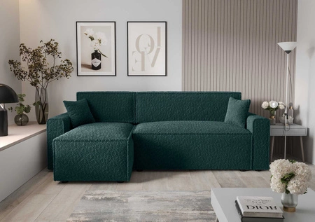 Rohová sedací souprava s funkcí spaní Brandon Bis tyrkysová levá strana měkká tkanina s charakteristickou smyčkovou povrchovou nádobou na lůžkoviny