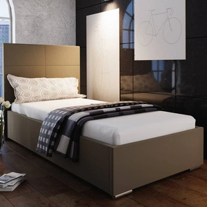 Čalouněná postel Eljas 90x200 tmavě béžová s čelem v moderním stylu ideální do pokoje pro mladé nebo malé ložnice