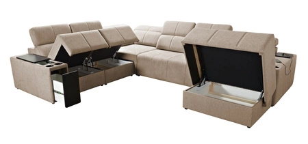 Rohová sedací souprava s funkcí spaní Tesalia VIII šedá pravá komfortní rohová sedací souprava do obývacího pokoje s inovativní funkcí posuvného opěradla