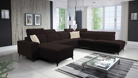 Kelly Sleek X hnědá levá rohová sedačka s funkcí spaní mimořádně elegantní rohová sedačka do obývacího pokoje s nastavitelnými opěrkami hlavy