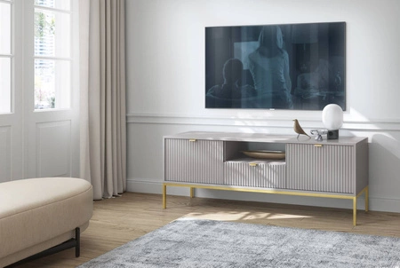 Lovro 154 cm šedá RTV skříňka moderní design potěší milovníky výrazných interiérů zlaté kovové doplňky