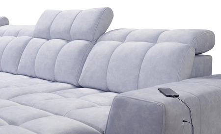 Luigi VI rohová pohovka s funkcí spaní šedý jasan pravá stylová rohová pohovka s kontejnery na lůžkoviny potažená měkkou látkou