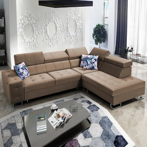 Rohová pohovka s funkcí spaní Hampton VII světle hnědá pravá rohová pohovka do pokoje ze sametové látky s hladkým povrchem