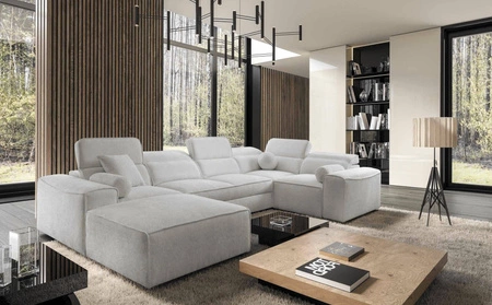 Rohová sedací souprava s funkcí spaní Viano IV šedá jasanová levostranná designová rohová sedací souprava, která se skvěle hodí do moderních interiérů