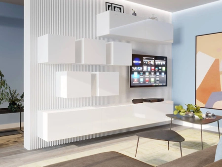 Spata nástěnná skříňka bílá / bílý lesk stylové bezúchytkové masivy modernistická nástěnná skříňka do obývacího pokoje nebo zasedací místnosti
