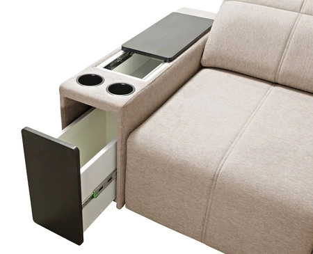 Rohová sedací souprava s funkcí spaní Tesalia VII šedá pravý roh moderní design pohodlné posuvné opěradlo zásuvka v boku nábytku