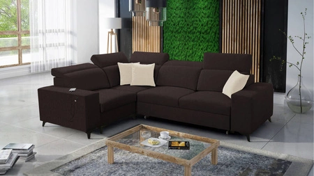 Kelly Sleek II rohová sedačka s funkcí spaní hnědá levá elegantní rohová sedačka do obývacího pokoje z odolné tkané látky