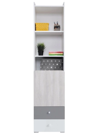 Knihovna Arona 45 cm bílá / dub wilton bílá / šedá ideální do pokoje pro mládež stylová a funkční knihovna