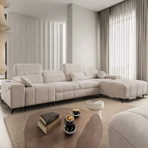 Rohová sedací souprava s funkcí spaní Penejos XII béžová pravá stylová rohová sedací souprava s kontejnery na lůžkoviny pohodlné nastavitelné opěrky hlavy